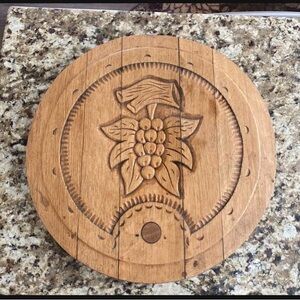 Beautiful Carved Wood Wine Themed Lazy Susan